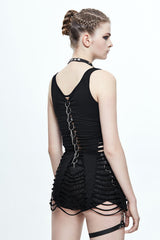 Black Sexy Halter Centipede Back Hollow Out Womens Punk T-shirt - Product - 3