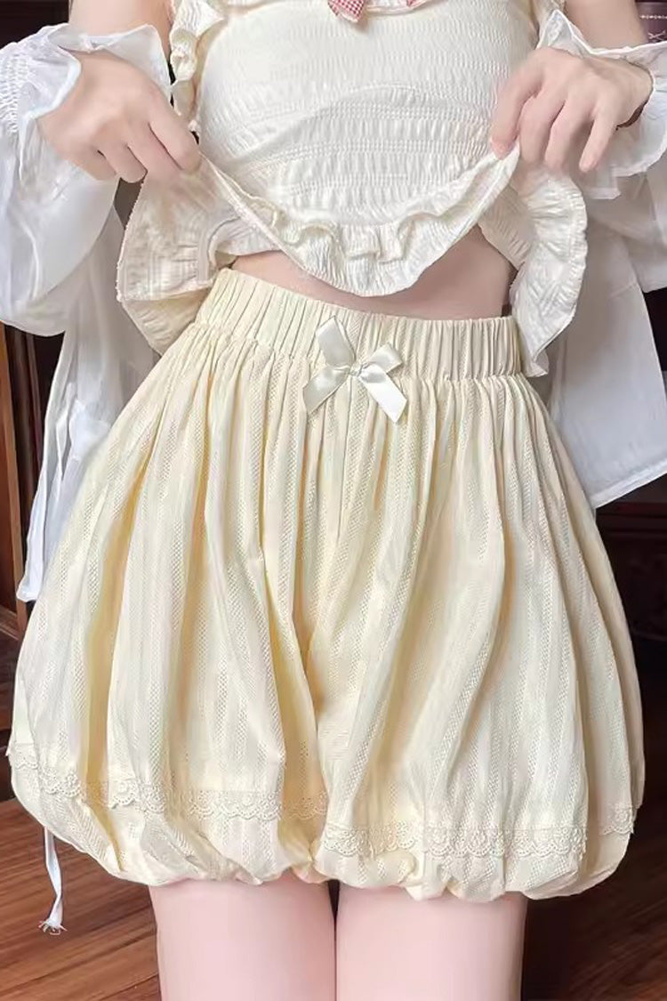 Light Yellow High Waisted Bowknot Sweet Lolita Leggings - Product - 7