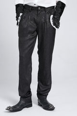 Black Floral Print Embroidery Men's Gothic Suit Pants - Product - 8