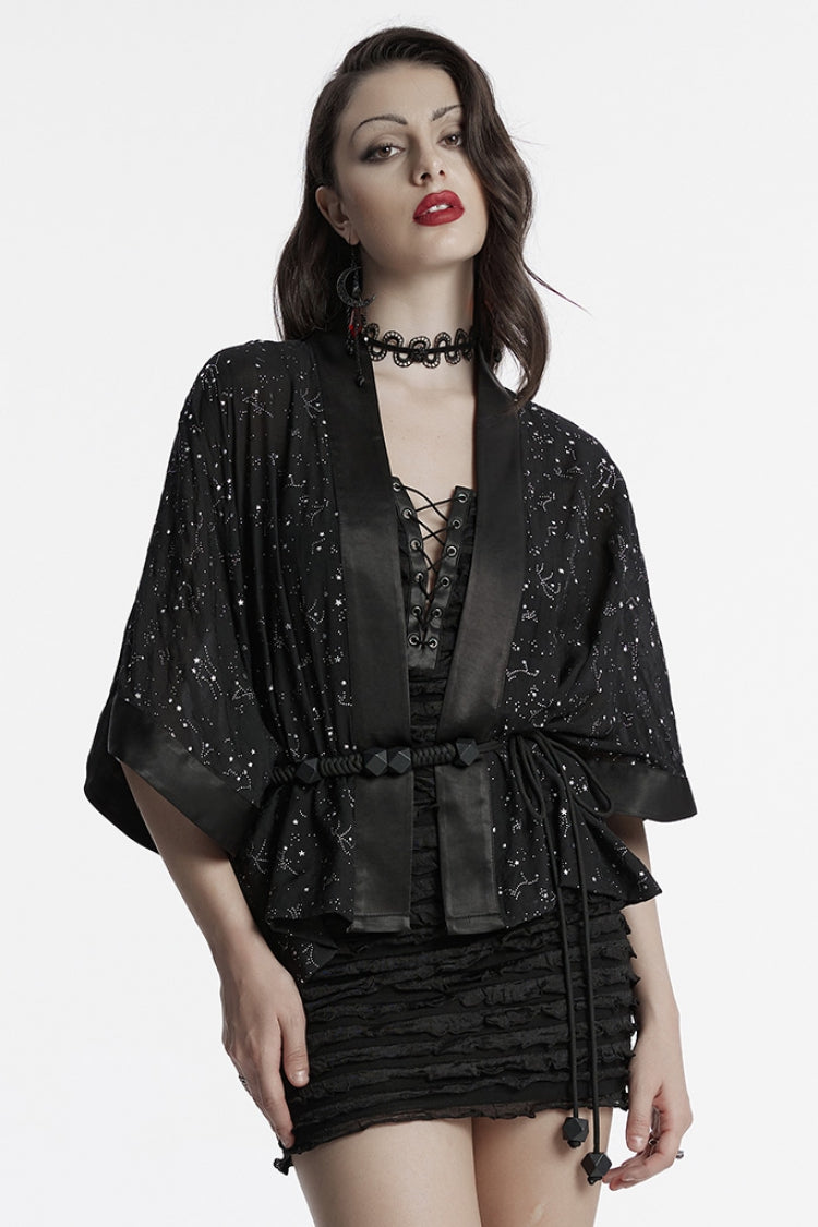 Black Half Sleeves Star Hollow Lace-Up Women's Gothic Coat - Black - 1
