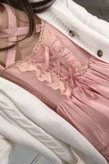 Pink First Love Triple-Layered Ruffle Bowknot Lace Sweet Lolita Jsk Dress - Product - 4