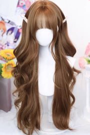 Sugary Warm Brown Big Wavy Light Air Bangs Sweet Lolita Wig - Warm-Brown - 1
