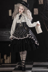 Black Point Manor Multi-layer Striped Print Ruffle Gothic Lolita Skirt - Product - 3