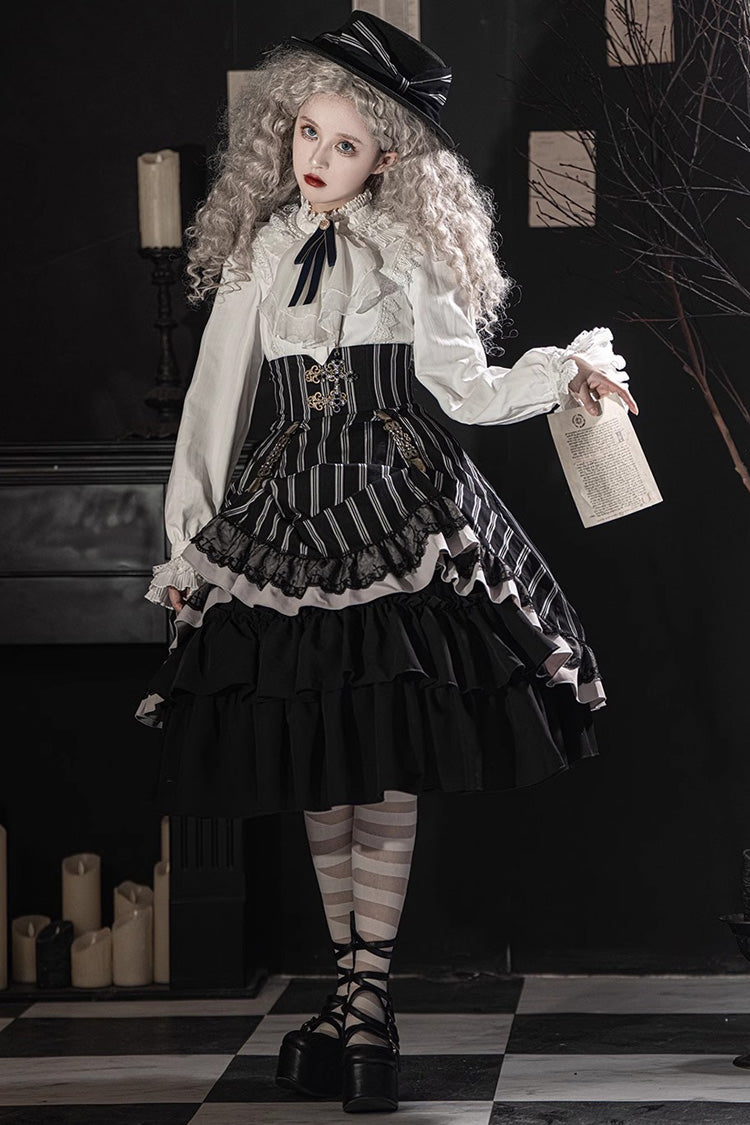 Black Point Manor Multi-layer Striped Print Ruffle Gothic Lolita Skirt - Product - 3