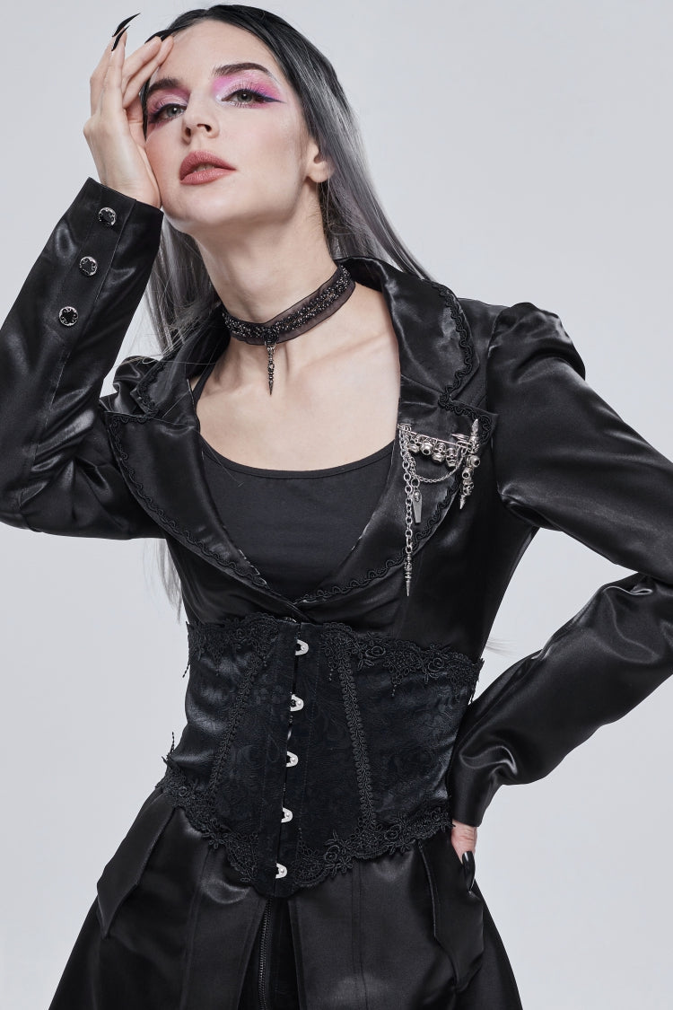 Black Embroidered Lace Lace-Up Slim Women's Gothic Underbust Corset - Product - 11