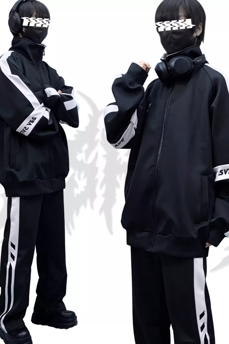 Handsome Long Sleeves Print Jirai Kei Coat 3 Colors - Black - 2
