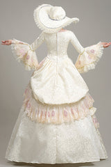 Beige Hime Sleeves High Waisted Lace Stitching Hollow Floral Print Ruffled Multi-Layer Victorian Lolita Prom Tiered Dress - Product - 4