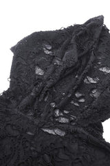 Black Evil Devil Long Flared Sleeves Ripped Women's Gothic Hooded Slim Dress - Product - 16