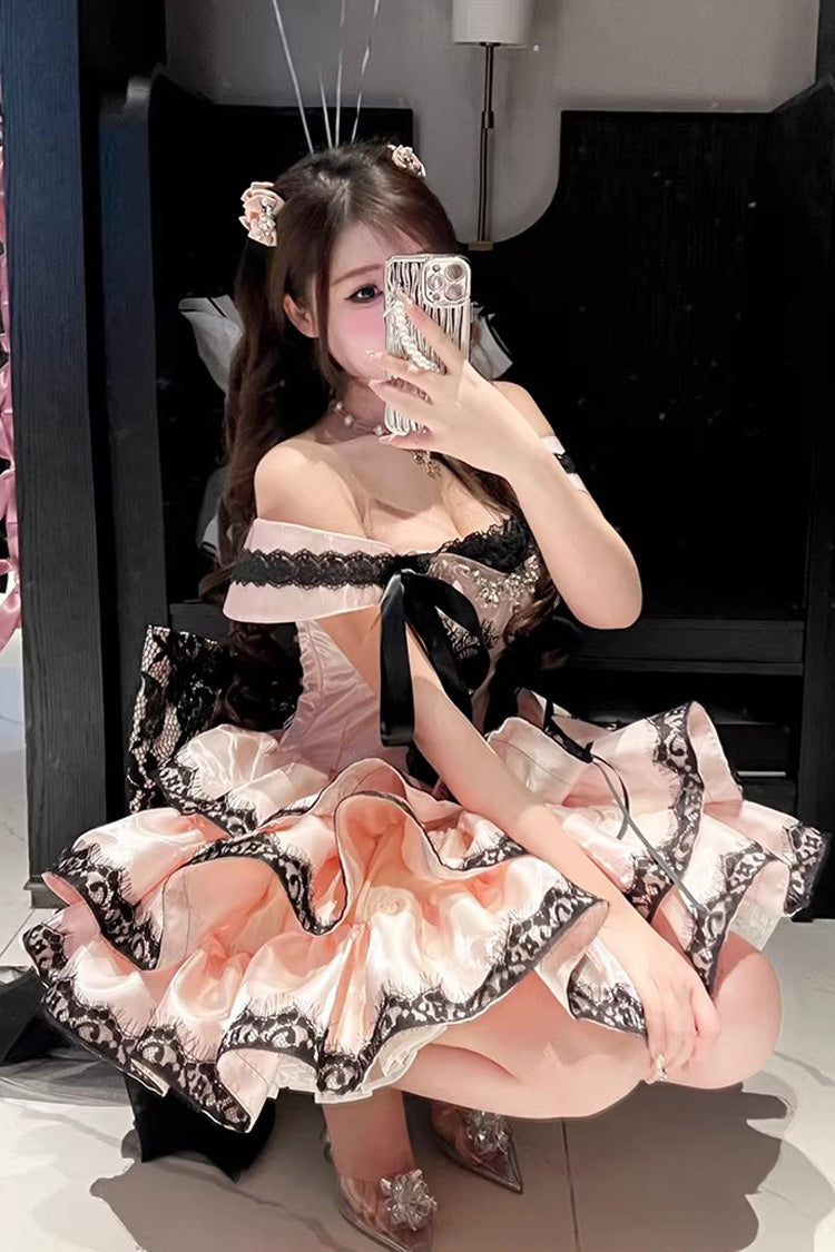 Pink [Love Poems of the Heart] Sleeveless Triple-Layered Ruffled Lace Lace-Up Sweet Lolita Jsk Dress - Product - 9