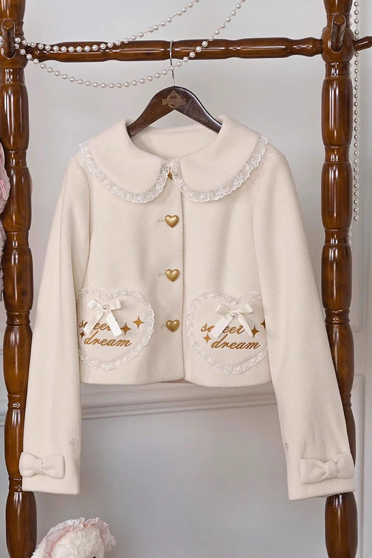 [Creamy Dream Whisper] Doll Collar Long Sleeves Bow Lace Short Sweet Lolita Coat 3 Colors - Apricot - 1