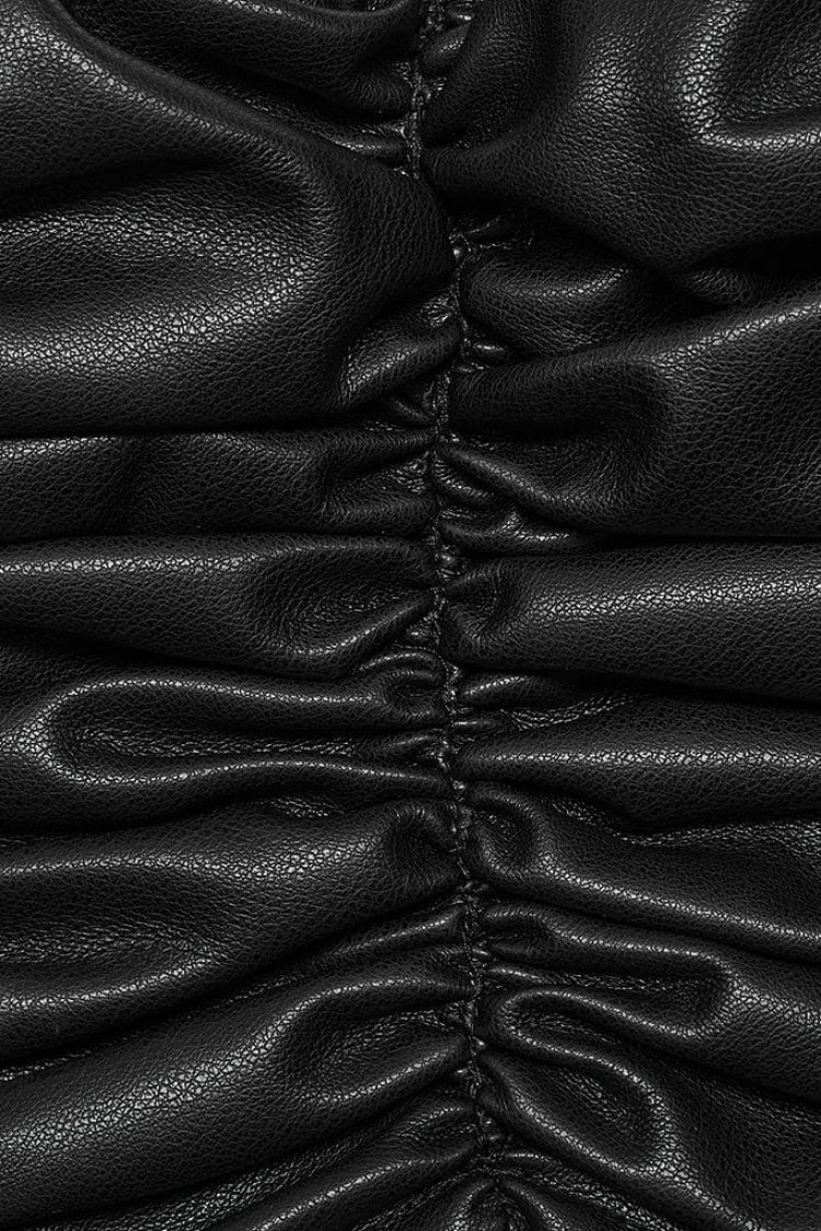 Black Square Collar Faux Leather Women's Punk Vest - Product - 5