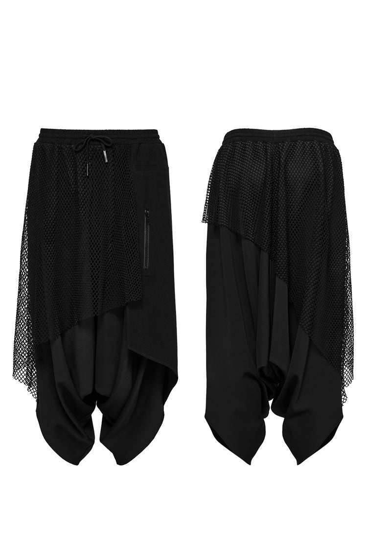 Black Mesh Asymmetric Zipper Men's Punk Pants - Product - 5