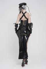 Black Cut-Out Irregular Zippered Women's Punk Long Skirt - Product - 7