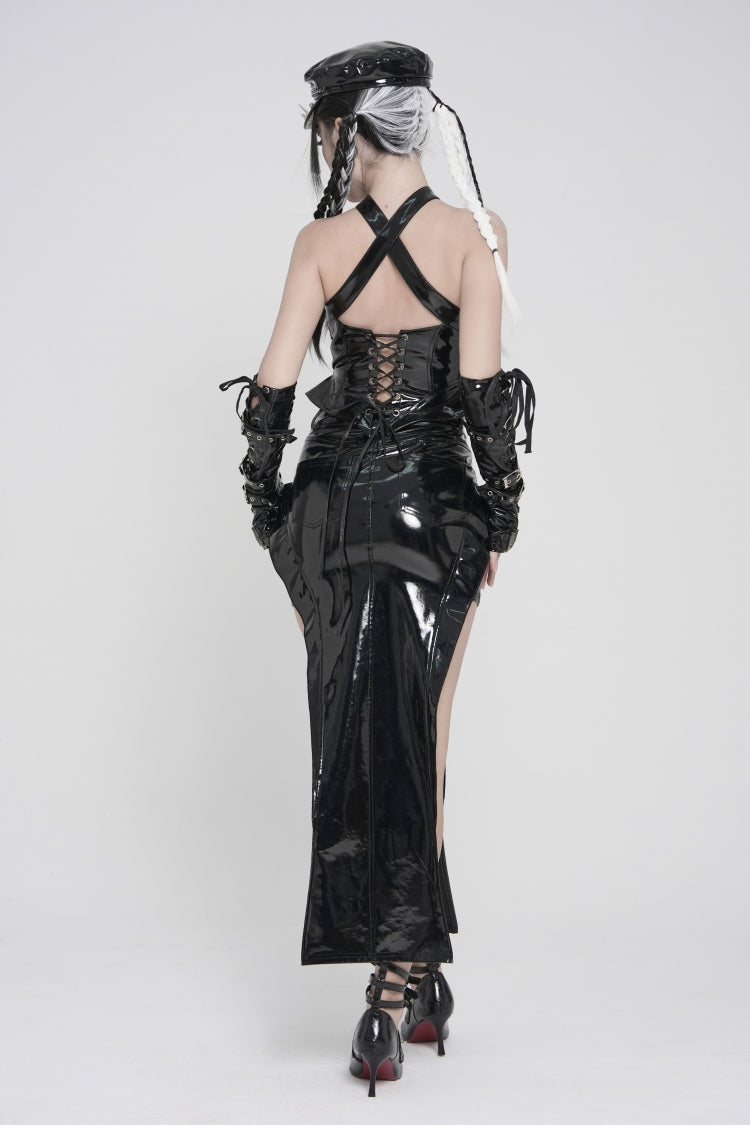 Black Cut-Out Irregular Zippered Women's Punk Long Skirt - Product - 7