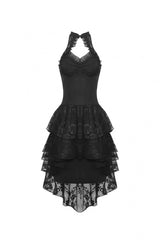 Black Off Shoulder Halterneck Sleeveless Irregular High Low Multi-Layered Lace Women's Gothic Dress - Product - 3