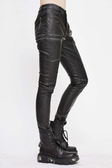 Black Punk Biker Block Shaped Patchwork Hand Rubbed Leather Womens Pants - Product - 3