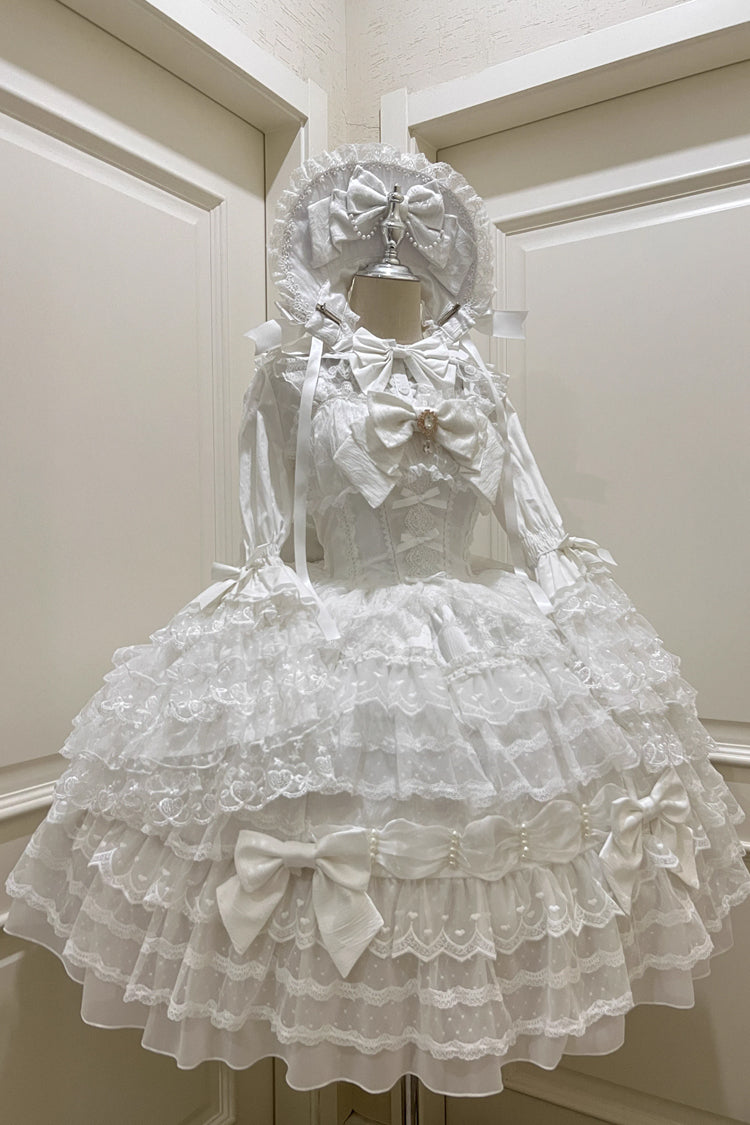 White [Dream Prologue] Doll Multi-Layered Bowknot Lace Sweet Princess Lolita Dress - Product - 2