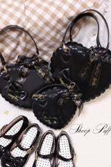 Sweet [Heart] Embroidery Bowknot Zipper Lolita Handbag 5 Colors - Black - 5