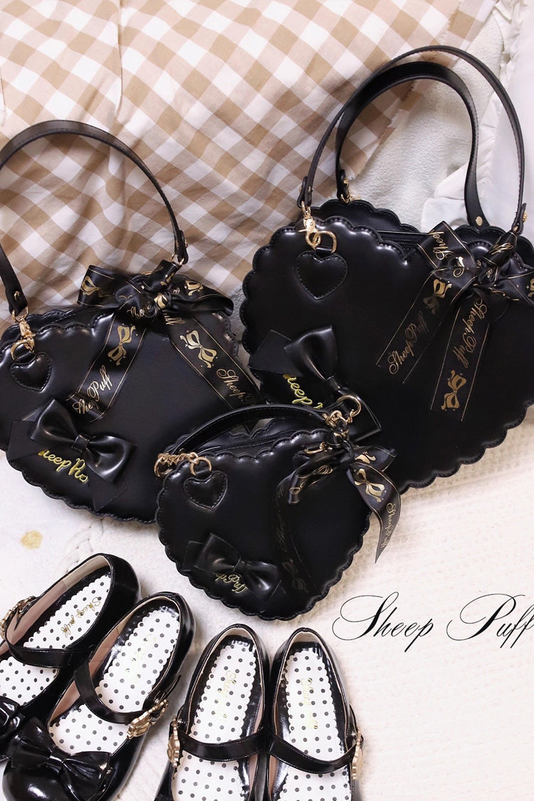 Sweet [Heart] Embroidery Bowknot Zipper Lolita Handbag 5 Colors - Black - 5