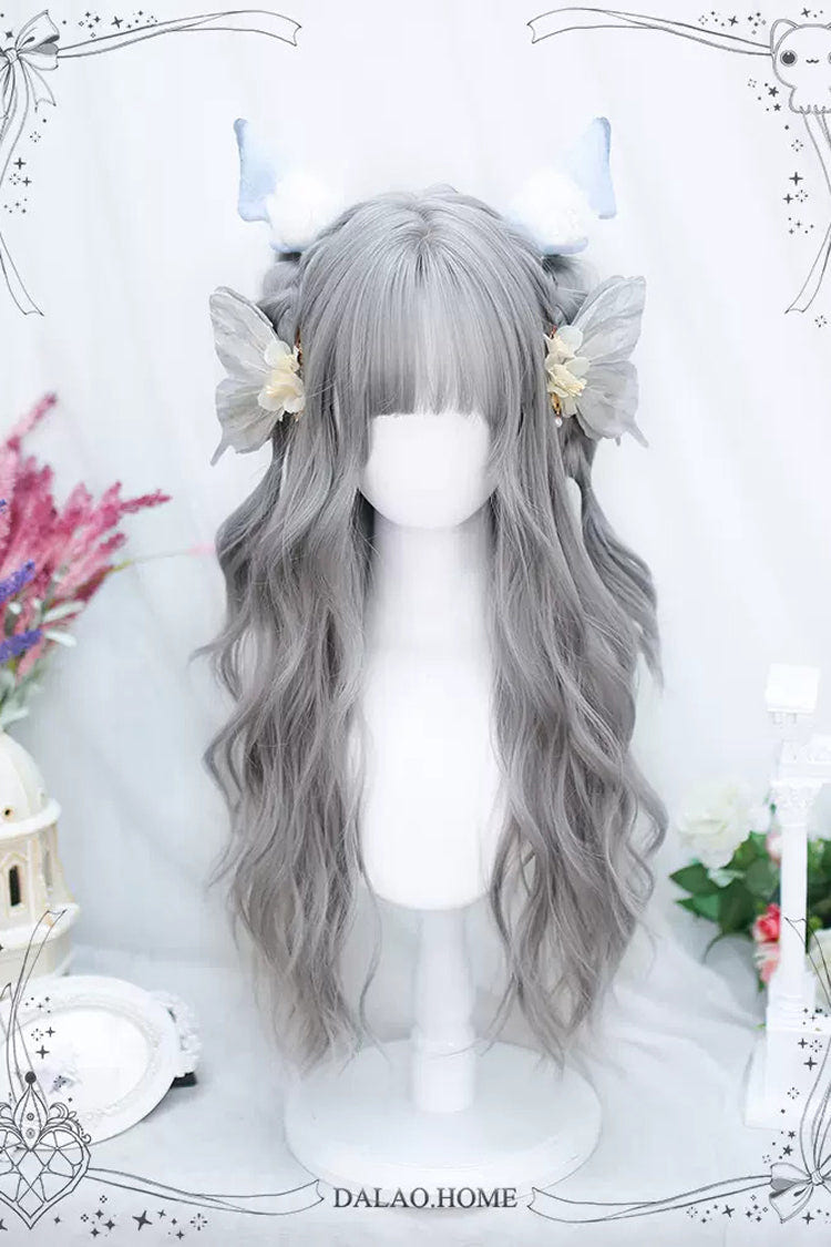 Grey Sweet Lolita Air Bangs Long Curly Wig - Product - 2