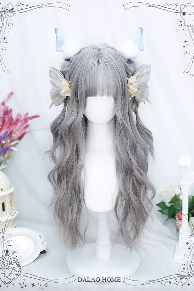 Grey Sweet Lolita Air Bangs Long Curly Wig - Product - 2