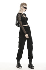 Black Long Sleeves Fishnet Mesh Women's Gothic Punk Hooded Cape - Product - 7