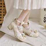 Sweet Stitching Lace Princess Lolita High Heels 4 Colors - Beige - 2