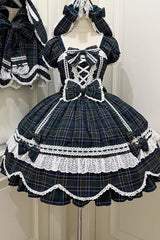 Green [Gingham Petal Bunny] Short Sleeves Printed Ruffled Bow Sweet Lolita OP Dress - Product - 14