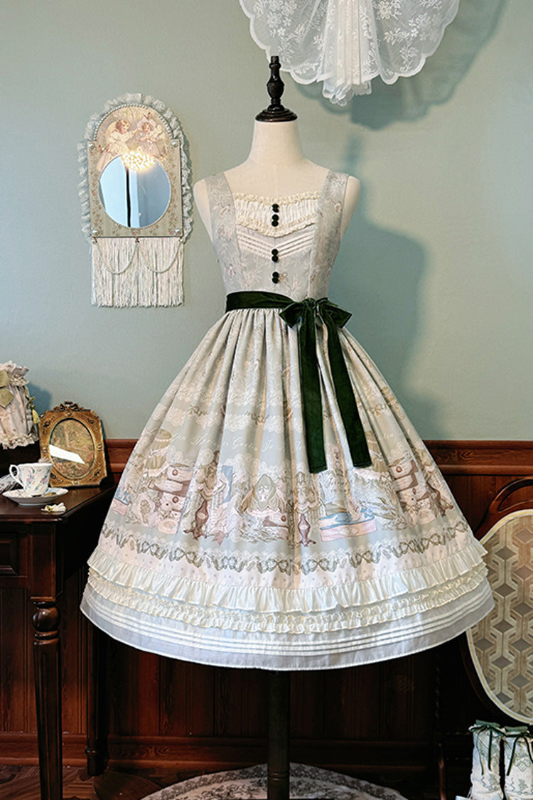 [Iris Study] V Collar Sleeveless Print Bowknot Lace Sweet Lolita Jumper Dress 2 Colors - Product - 10