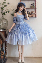 [Goodnight Camellia] Sleeveless Ombre Multi-Layered Printed Ruffled Lace Fishbone Sweet Lolita Jsk Dress 3 Colors - Product - 5