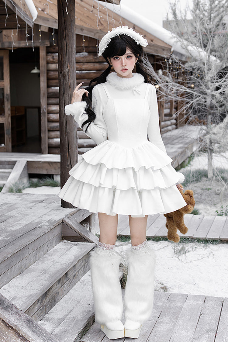 [White Chocolate] Triple-Layered Ruffle Bowknot Sweet Lolita Jsk Dress Set - Product - 20
