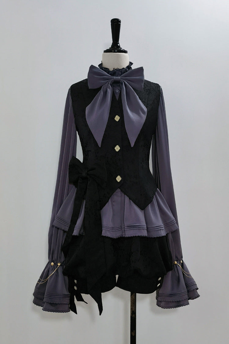 Purple Hunting Rabbits Long Sleeves Bowknot Gothic Vintage Ouji Fashion Lolita Blouse - Product - 3