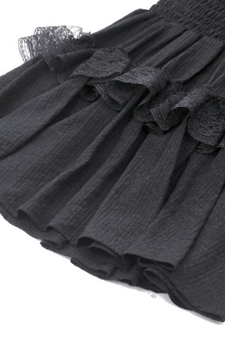 Black Lace Ruffled Stand Collar Long Puff Sleeves Cut-Out Women's Gothic Grad Dress - Product - 16