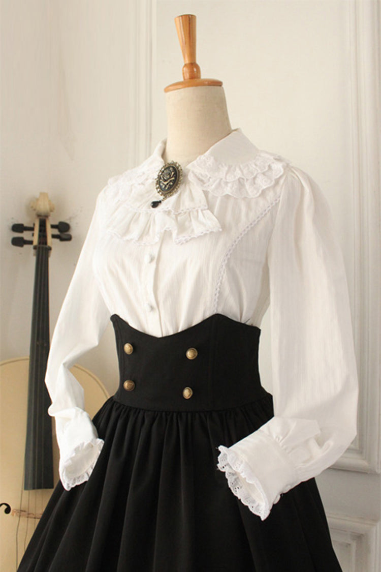 Black Vintage College Style High Waisted Fishbone Gothic Lolita Skirt Dress - Product - 4