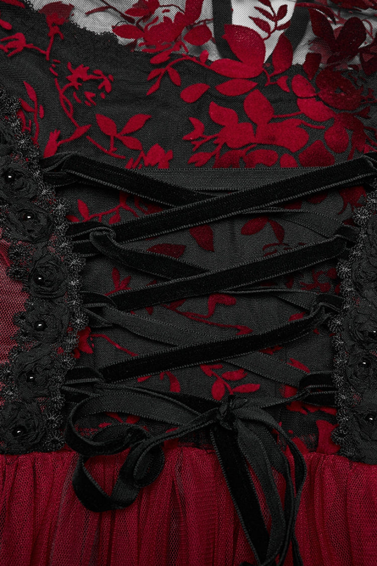 Black/Red Stand Collar Sleeveless Printed Hanayome Lace Lace-Up Women's Gothic Elegant Dress Wedding Dress - Product - 11