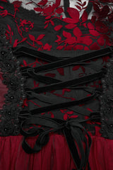 Black/Red Stand Collar Sleeveless Printed Hanayome Lace Lace-Up Women's Gothic Elegant Dress Wedding Dress - Product - 11