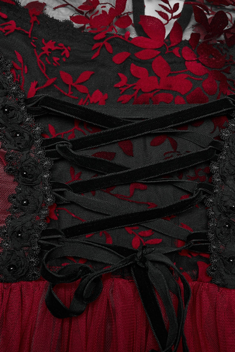 Black/Red Stand Collar Sleeveless Printed Hanayome Lace Lace-Up Women's Gothic Elegant Dress Wedding Dress - Product - 11