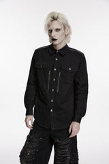 Black Lapel Collar Long Sleeves Zippered Men's Punk Cool Shirt - Product - 6