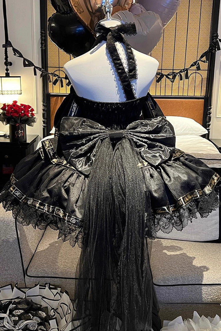Black [Young Lady] Halterneck Sleeveless Multi-Layered Ruffle Bowknot Elegant Princess Gothic Lolita Dress - Product - 7