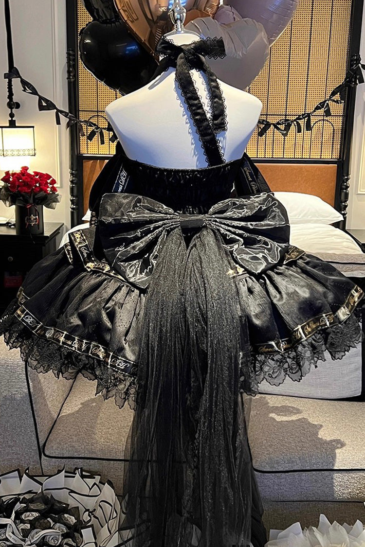 Black [Young Lady] Halterneck Sleeveless Multi-Layered Ruffle Bowknot Elegant Princess Gothic Lolita Dress - Product - 7
