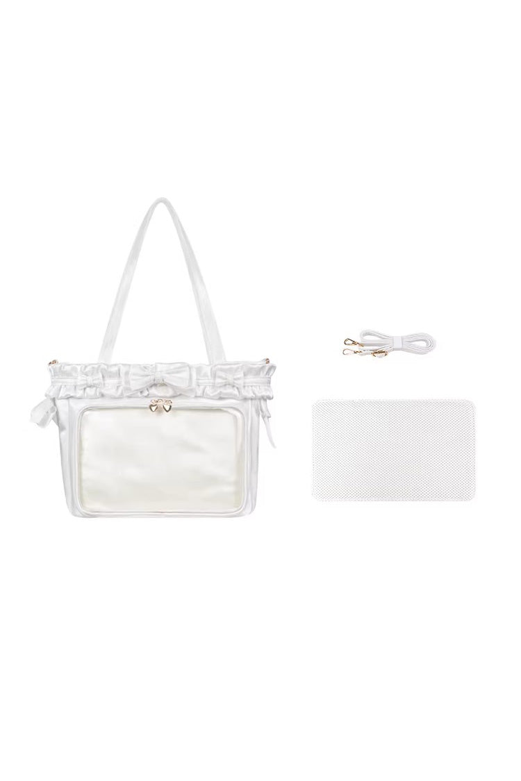 [Ballet Holiday] Ruffled Bow Sweet Japanese Crossbody Shoulder Lolita Itabag 10 Colors - White - 23