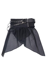 White/Black [Moonlight Flowing] Long/Short Sleeves Ruffled Asymmetric Gothic Jirai Kei Skirt Set - Waist Belt - 16