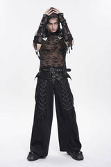 Black Sleeveless Slim  Skull Hooded Mesh Eyelet Men's Punk Cool Vest - Product - 7