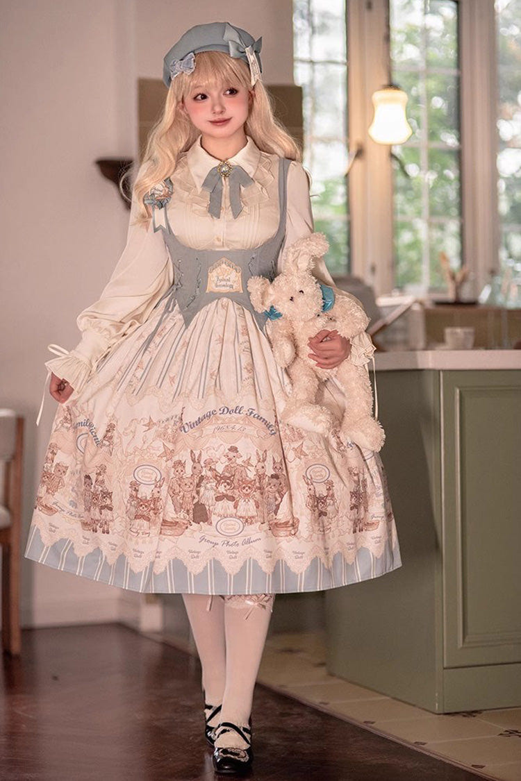 Doll's House Print Ruffle Embroidery Long Version Sweet Lolita Jsk Dress 2 Colors - Product - 4