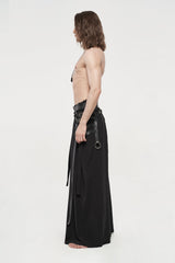 Black Asymmetric Buckled Men's  Japanese Punk Warrior Pantskirts With Harness - Product - 4