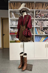 Wine Red Pirate Series Navigation Treasure Hunting Guide V Collar Long Hime Sleeves Ouji Lolita Blouse - Product - 4