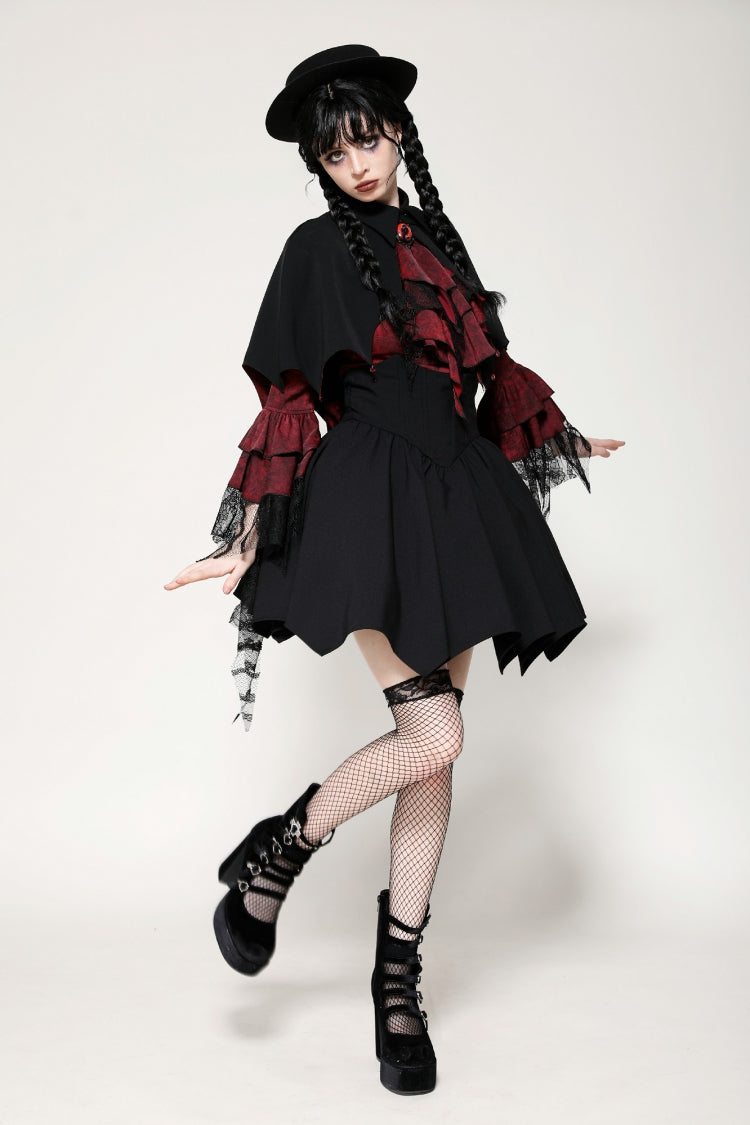 Black/Red Bat Collar Diamond Bat-Shaped Women's Gothic Capelet - Product - 11