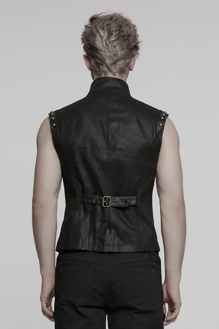 Black Stand Collar Stitching Mesh Men's Punk Vest - Product - 3