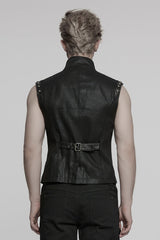 Black Stand Collar Stitching Mesh Men's Punk Vest - Product - 3