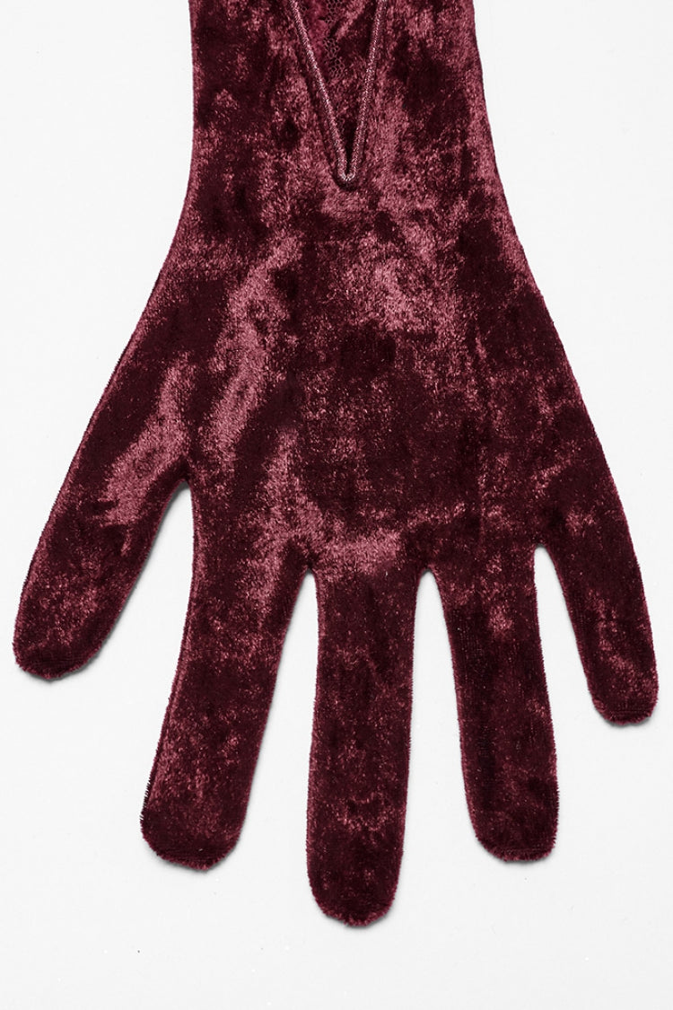 Red Floral Embroidery Lace-Up Women's Gothic Gloves - Product - 7